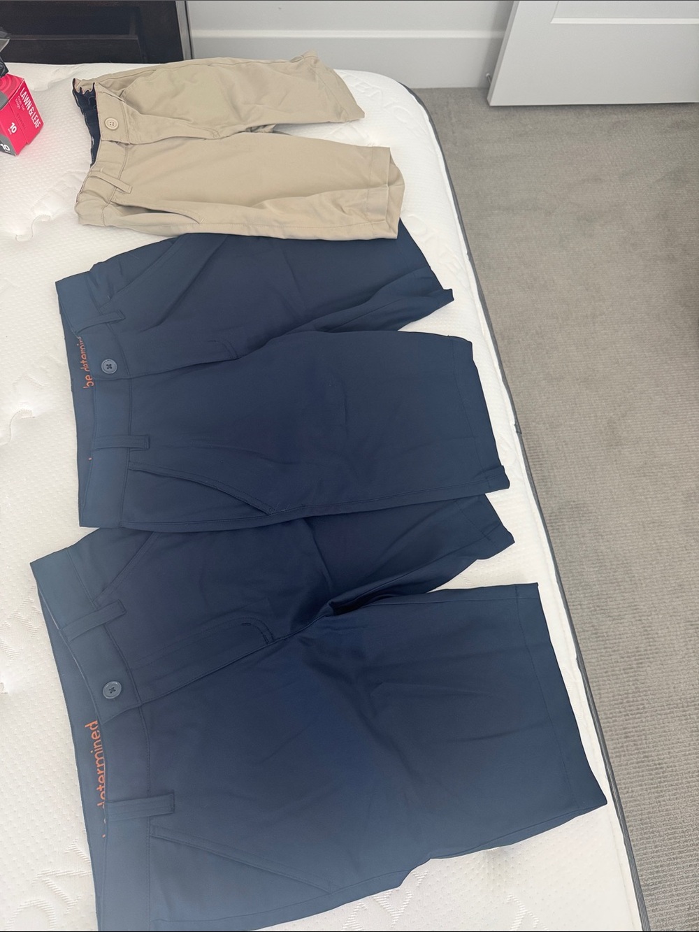 French Toast Navy Elastic Waist School Shorts with Orange Accent